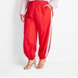 Future Collective x Kahlana Barfield Brown Red High Waist Nylon Track Pants | 1X